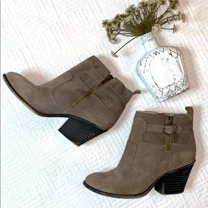 Lucky Brand Suede Zip Up Ankle Booties, Taupe, Size 8.5